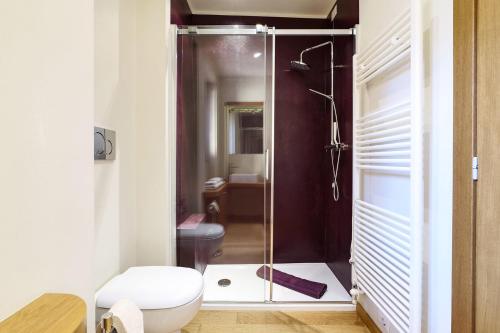 米兰Contempora Apartments - Fiori Chiari 26的一间带卫生间和玻璃淋浴间的浴室