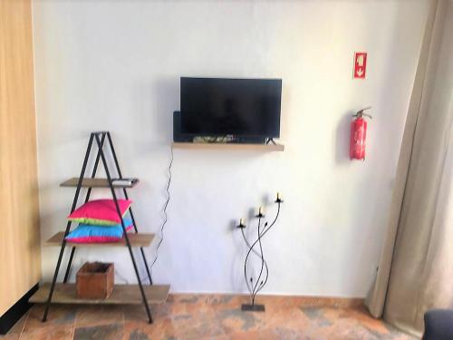 阿尔坎塔里利亚Casa do Pátio em Alcantarilha - Algarve的客厅设有壁挂式平面电视。