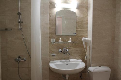 希典恩伊斯酒店的一间带水槽、卫生间和镜子的浴室