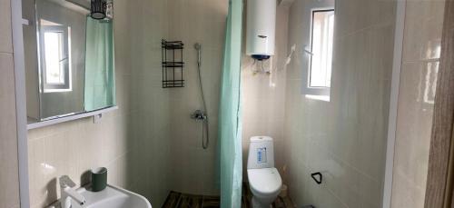 乔克-塔尔Apartment Paris Resort Issyk-Kul的带淋浴、卫生间和盥洗盆的浴室