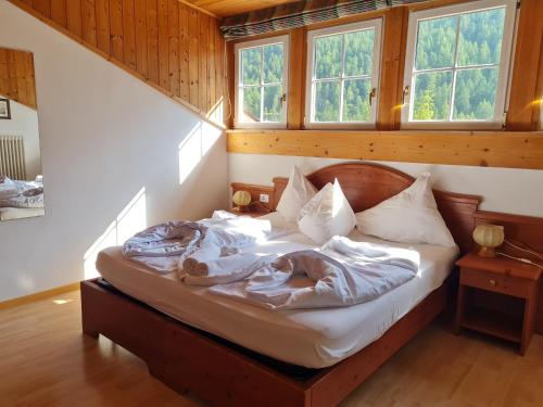 索尔达Alpina Mountain Resort的配有2扇窗户的客房内的1张床