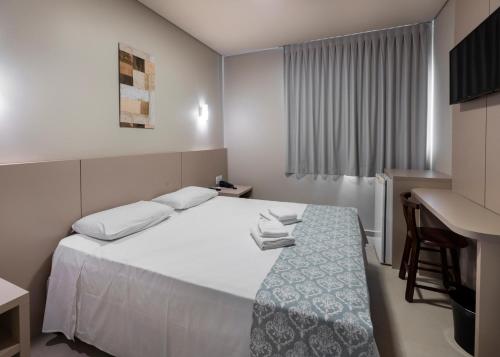 巴拉奈里奥-坎布里乌Hotel Pitol的配有一张床和一张书桌的酒店客房