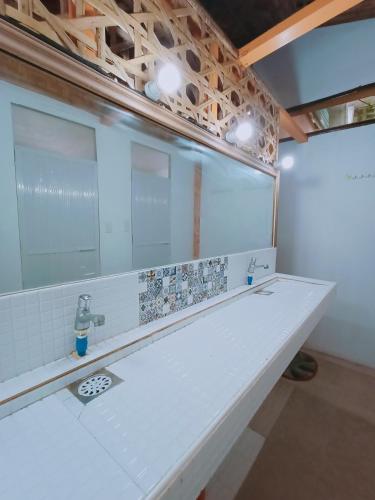 爱妮岛El Gordo's Seaside Adventure Lodge的白色的浴室设有水槽和镜子