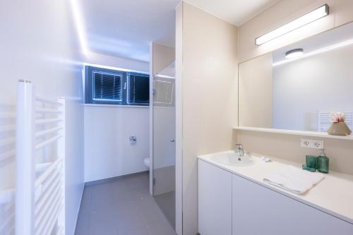 格拉茨Modern City Hideaway Graz的白色的浴室设有水槽和镜子