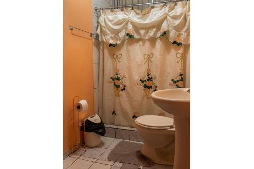 利蒙港Marta's Guesthouses, apartamentos con entrada autonoma的带淋浴帘和卫生间的浴室