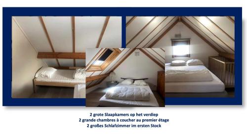文代讷vakantiehuis 48的阁楼上带两张床的房间的两张照片
