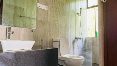 康提Travel Inn Deluxe Anniewatta的浴室配有卫生间、盥洗盆和淋浴。