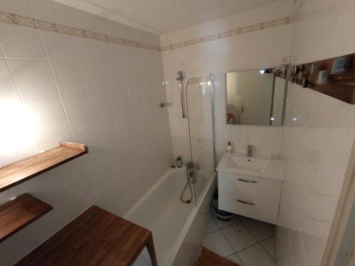 拉姆吉Superbe 3 pieces vue panoramique pied des pistes的带浴缸、水槽和淋浴的浴室