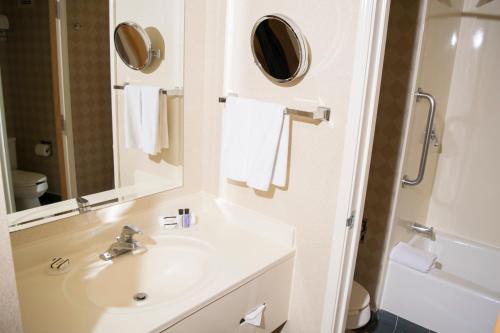 维多利亚城维多利亚城爱住酒店的白色的浴室设有水槽和镜子
