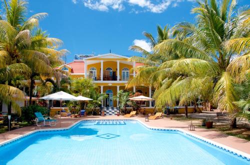 路易港毛里求斯阿娜考别墅酒店的棕榈树屋前的游泳池