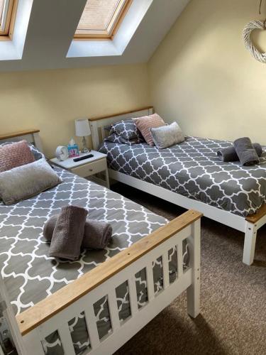 布里斯托The Ashton Mews的一间卧室设有两张床和天窗天花板。