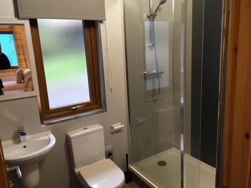 罗厄德南罗瓦尔德南酒店的带淋浴、卫生间和盥洗盆的浴室