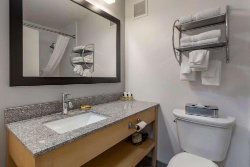 温斯顿·塞勒姆大学贝斯特韦斯特优质酒店的一间带水槽、卫生间和镜子的浴室