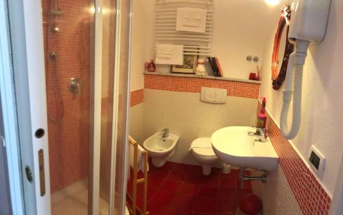 米利亚里诺Casa Tognetti的一间带水槽、卫生间和淋浴的浴室