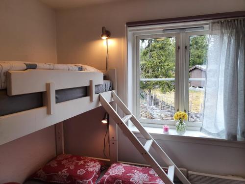 利勒哈默尔Fantastic and high standard apartment in Nordseter的一间卧室设有两张双层床和一扇窗户。