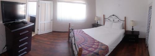 罗萨里托De Alamo hostel的一间卧室配有一张床和一台平面电视