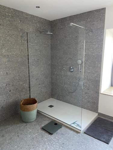 NollevauxLes Quartiers d'Urbain的带淋浴的浴室(带玻璃淋浴间)