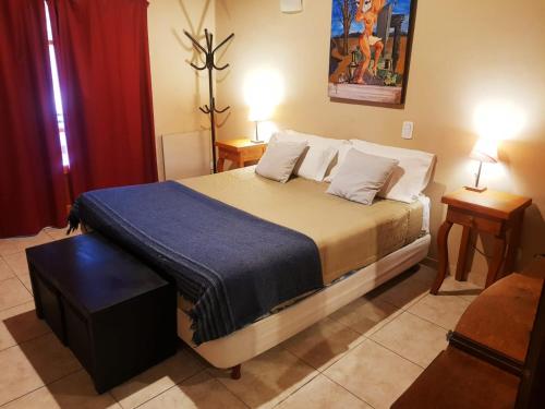 迈普波萨达卡维尔斯葡萄酒农场酒店的一间卧室配有一张带蓝色毯子的床