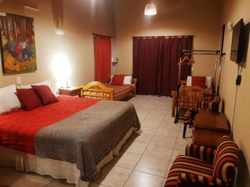 迈普波萨达卡维尔斯葡萄酒农场酒店的一间卧室,卧室内配有一张床和椅子