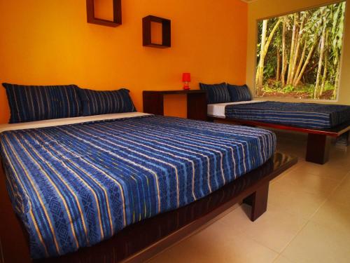 福尔图纳Hotel Colores del Arenal的一间卧室设有两张床和窗户。