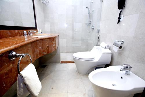 多哈姆施立波酒店的浴室配有白色卫生间和盥洗盆。