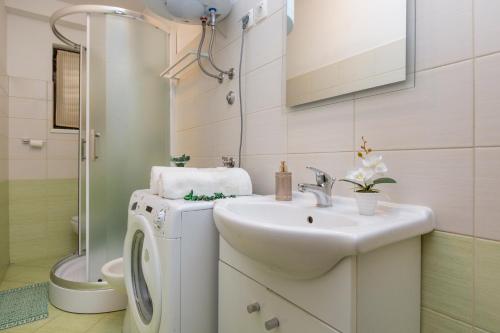 布泽特Apartmani Xenia & Desiderio的一间带水槽和洗衣机的浴室
