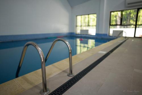 普雷代亚尔赫拉酒店的一个有金属扶手的空游泳池