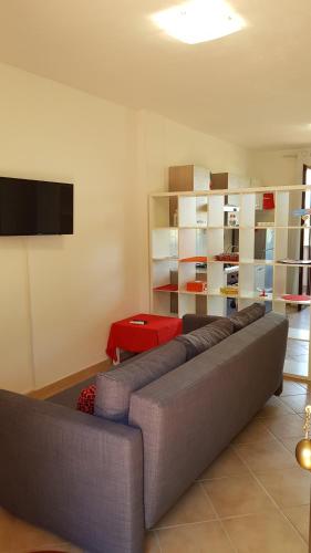 帕拉伊阿A CASA DEL SOLE的客厅配有灰色的沙发和电视
