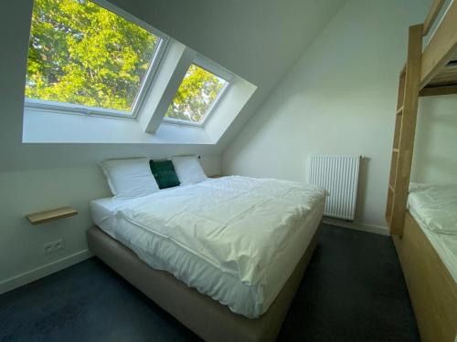 佐内贝克Woodhouse94的卧室配有白色床和2扇窗户