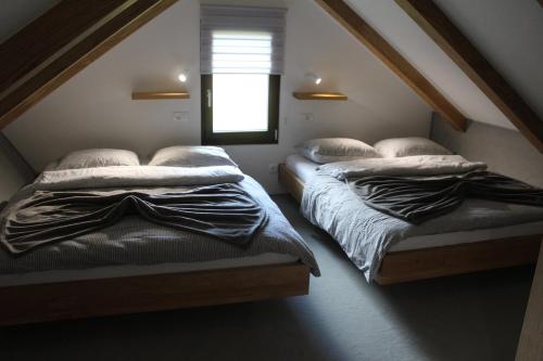 兹雷切Apartment Bajta - Rogla的带窗户的客房内设有两张单人床。