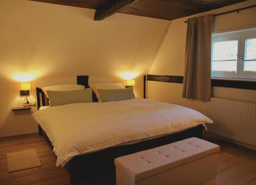 索尔陶Alter Speicher的一间卧室设有一张大床和一个窗户。