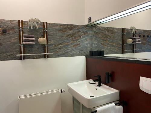 索尔陶Atelier Tiedemann的一间带水槽和镜子的浴室