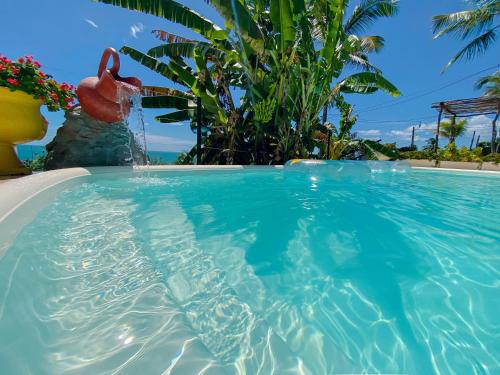 拉戈伊尼亚Montepascual Ecovillage的水中带粉红色火烈鸟的游泳池