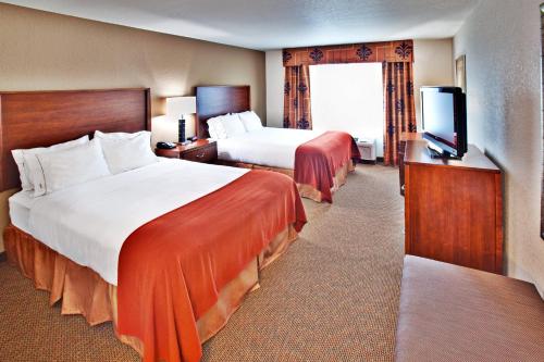 迪比克迪比克西部智选假日套房酒店的酒店客房设有两张床和一台平面电视。