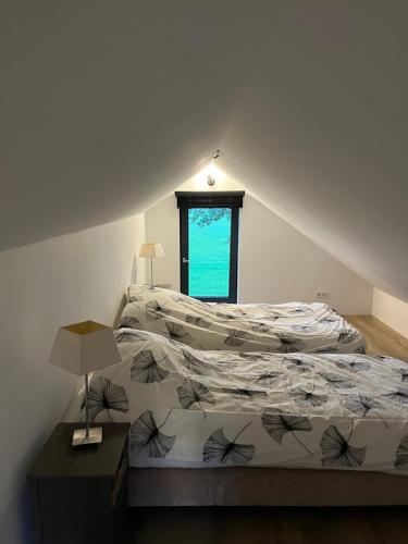 阿珀尔斯哈Bij De Kei Appelscha的一间卧室设有一张床和一个窗口