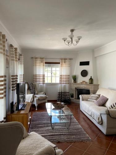 奥比多斯Casa do Canto - Uma casa no campo, perto da praia.的客厅配有两张沙发和一台电视机