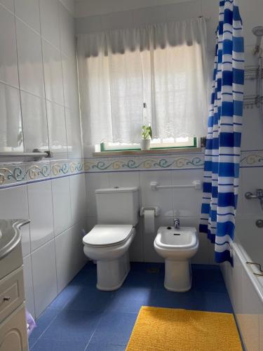 奥比多斯Casa do Canto - Uma casa no campo, perto da praia.的一间带卫生间和水槽的小浴室