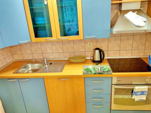 伯德古拉Apartman Podgora with beautiful sea view的厨房配有水槽和台面