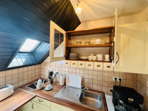 赫维兹Heviz Apart Comfort的厨房配有水槽和台面
