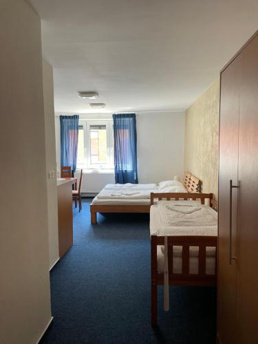 米库洛夫Mikulov Inn - hotel Zeme的小房间设有两张床和一张书桌