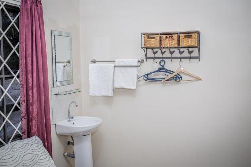 ZanderijSonja's Guesthouse的白色的浴室设有水槽和卫生间。