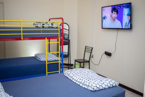 ZanderijSonja's Guesthouse的客房设有两张双层床和一台平面电视。