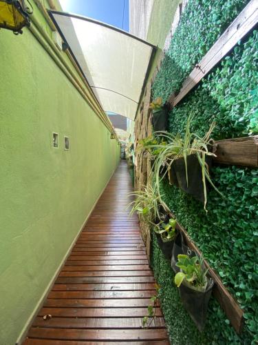 罗萨里奥Garden Loft的建筑一侧有植物的走道