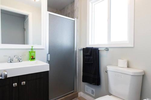 圣费尔南多Cozy 3 bedroom San Fernando Valley的一间带卫生间、水槽和镜子的浴室