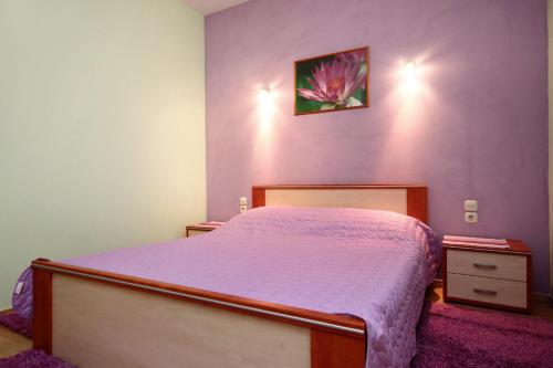 拉茨斯切Apartments by the sea Racisce, Korcula - 4344的一间卧室配有一张紫色墙壁的床
