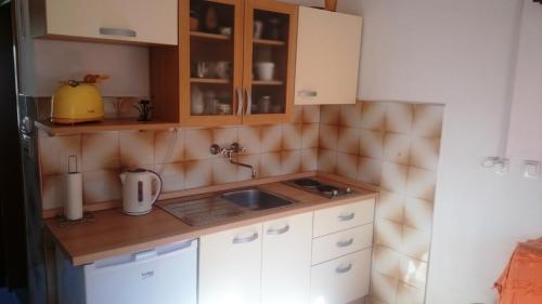 拉茨斯切Apartments by the sea Racisce, Korcula - 4361的小厨房配有白色橱柜和水槽