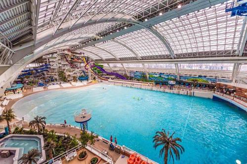 埃德蒙顿Tropical Oasis - King Beds - Free Netflix & Parking - Fast Wi-Fi的大楼内的大型室内游泳池