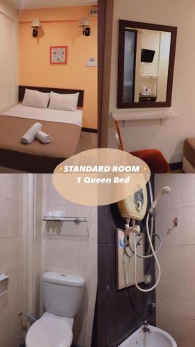 峇都丁宜D'Feringghi Hotel的浴室设有床、卫生间和镜子