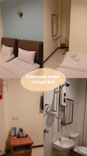 峇都丁宜D'Feringghi Hotel的两张带床和水槽的客房照片
