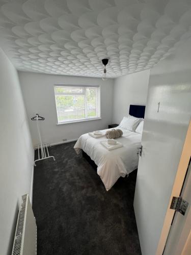 南安普敦Serene Property Next to Southampton General Hospital的卧室配有白色的床和窗户。